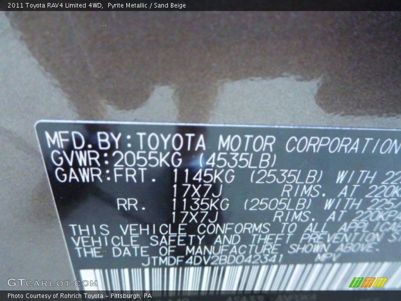Pyrite Metallic / Sand Beige 2011 Toyota RAV4 Limited 4WD