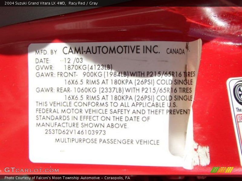 Racy Red / Gray 2004 Suzuki Grand Vitara LX 4WD
