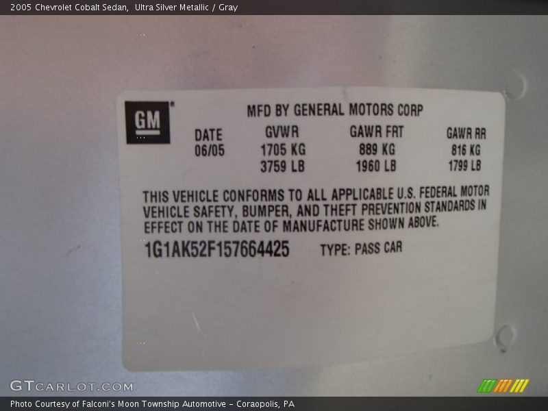 Ultra Silver Metallic / Gray 2005 Chevrolet Cobalt Sedan