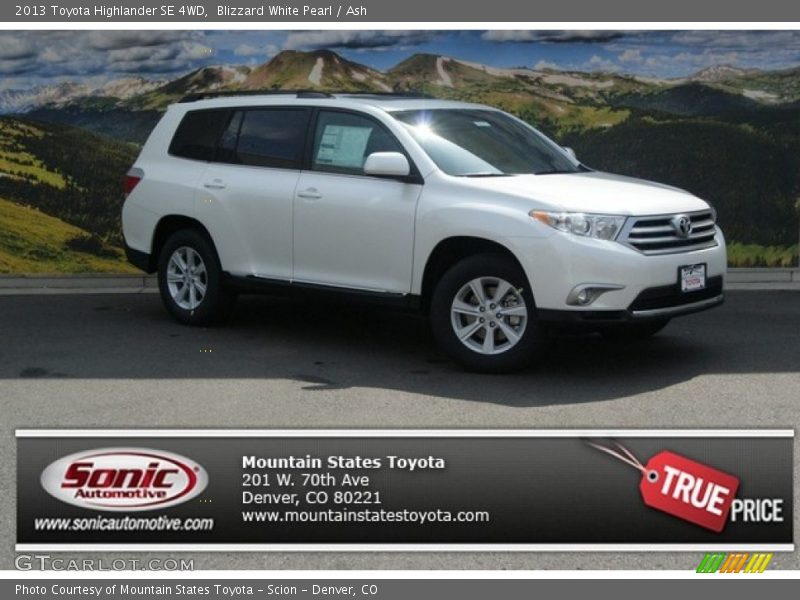 Blizzard White Pearl / Ash 2013 Toyota Highlander SE 4WD