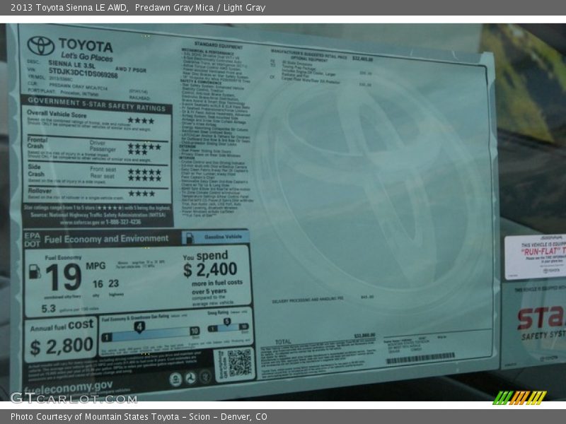 Predawn Gray Mica / Light Gray 2013 Toyota Sienna LE AWD