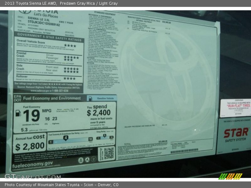 Predawn Gray Mica / Light Gray 2013 Toyota Sienna LE AWD