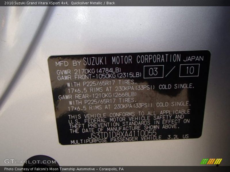 Quicksilver Metallic / Black 2010 Suzuki Grand Vitara XSport 4x4