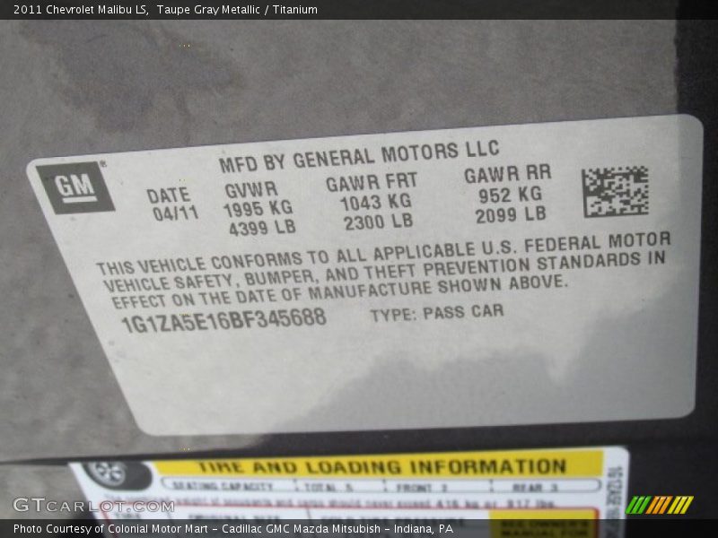 Taupe Gray Metallic / Titanium 2011 Chevrolet Malibu LS