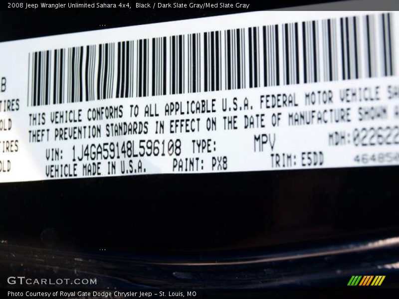 Black / Dark Slate Gray/Med Slate Gray 2008 Jeep Wrangler Unlimited Sahara 4x4