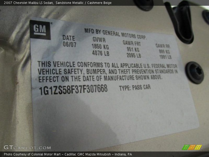Sandstone Metallic / Cashmere Beige 2007 Chevrolet Malibu LS Sedan