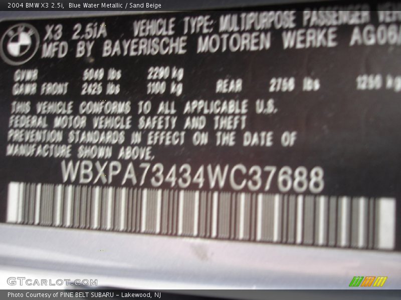 Blue Water Metallic / Sand Beige 2004 BMW X3 2.5i