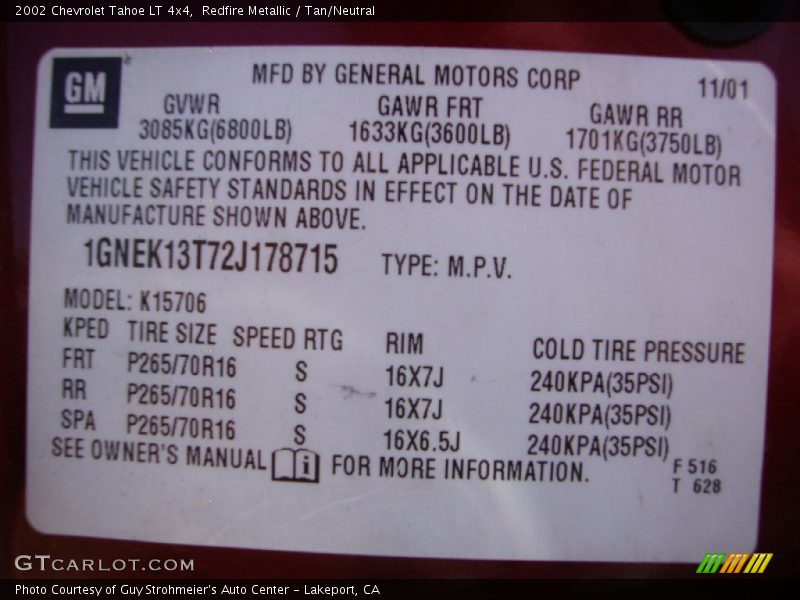 Redfire Metallic / Tan/Neutral 2002 Chevrolet Tahoe LT 4x4