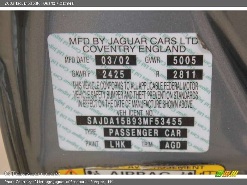 2003 XJ XJR Quartz Color Code LHK