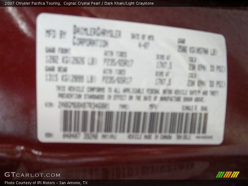 Cognac Crystal Pearl / Dark Khaki/Light Graystone 2007 Chrysler Pacifica Touring