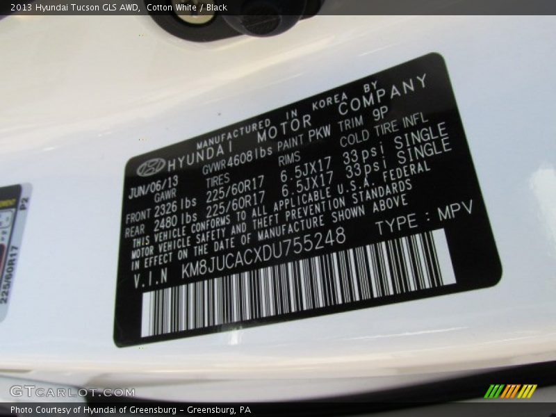 Cotton White / Black 2013 Hyundai Tucson GLS AWD