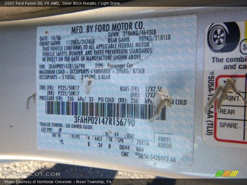 Silver Birch Metallic / Light Stone 2007 Ford Fusion SEL V6 AWD