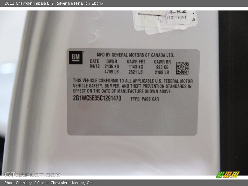 Silver Ice Metallic / Ebony 2012 Chevrolet Impala LTZ