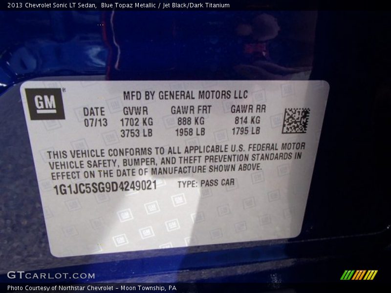 Blue Topaz Metallic / Jet Black/Dark Titanium 2013 Chevrolet Sonic LT Sedan
