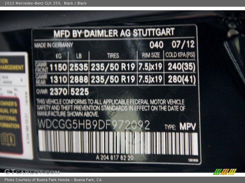 Black / Black 2013 Mercedes-Benz GLK 350