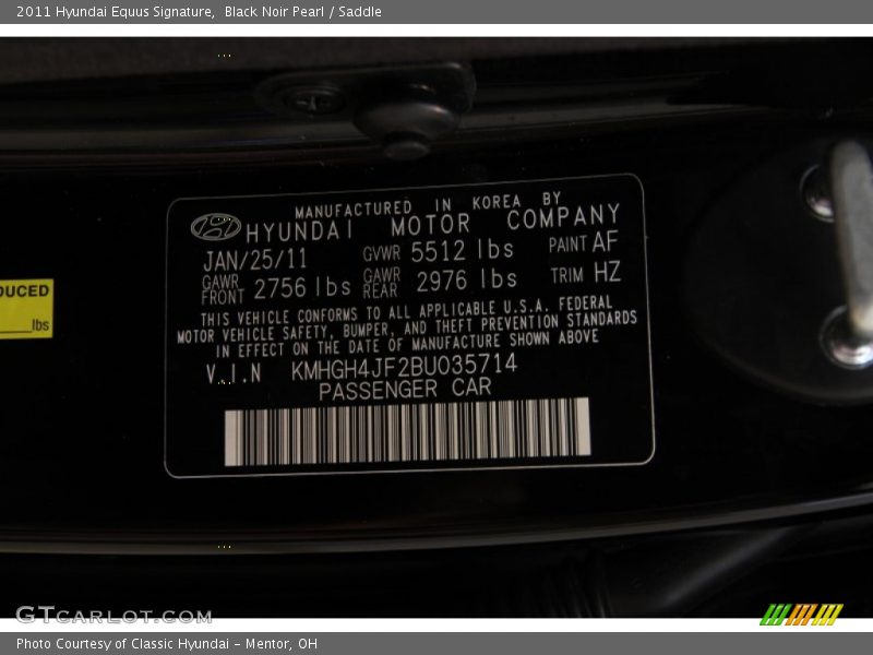 Black Noir Pearl / Saddle 2011 Hyundai Equus Signature