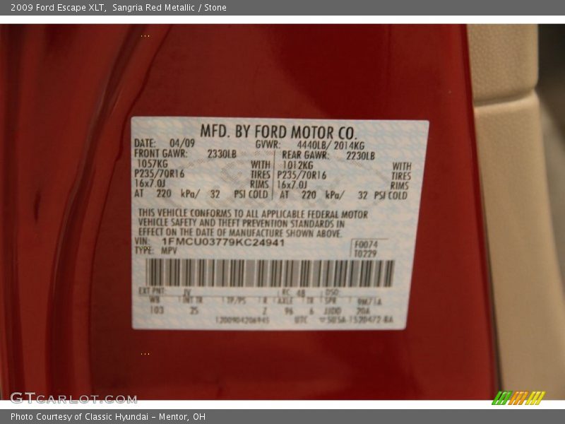 Sangria Red Metallic / Stone 2009 Ford Escape XLT