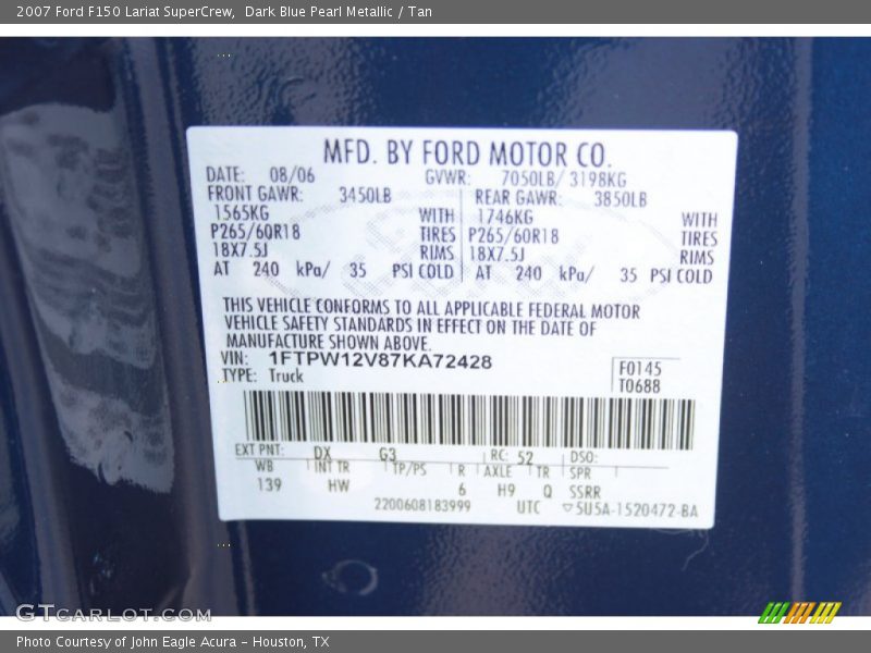 Dark Blue Pearl Metallic / Tan 2007 Ford F150 Lariat SuperCrew
