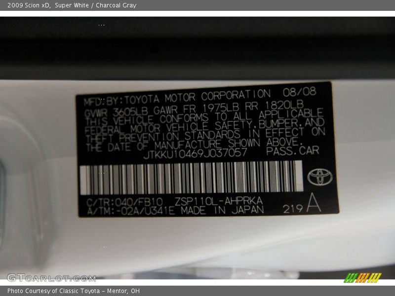 Super White / Charcoal Gray 2009 Scion xD