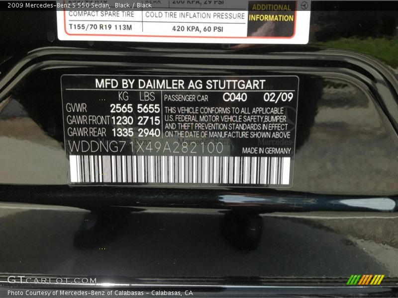 Black / Black 2009 Mercedes-Benz S 550 Sedan