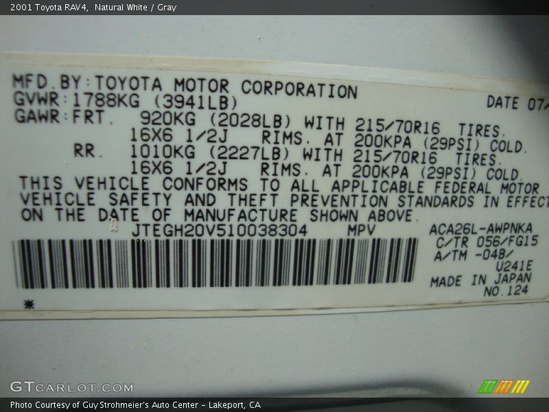 Natural White / Gray 2001 Toyota RAV4