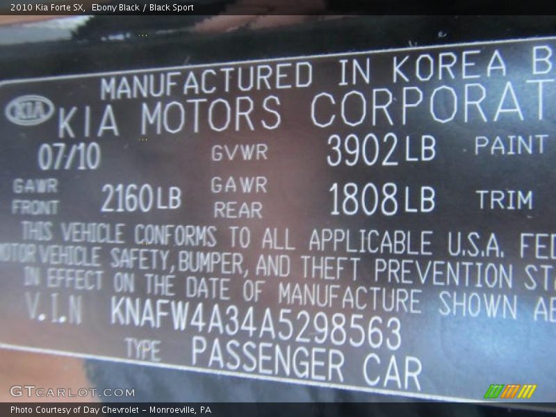 Ebony Black / Black Sport 2010 Kia Forte SX