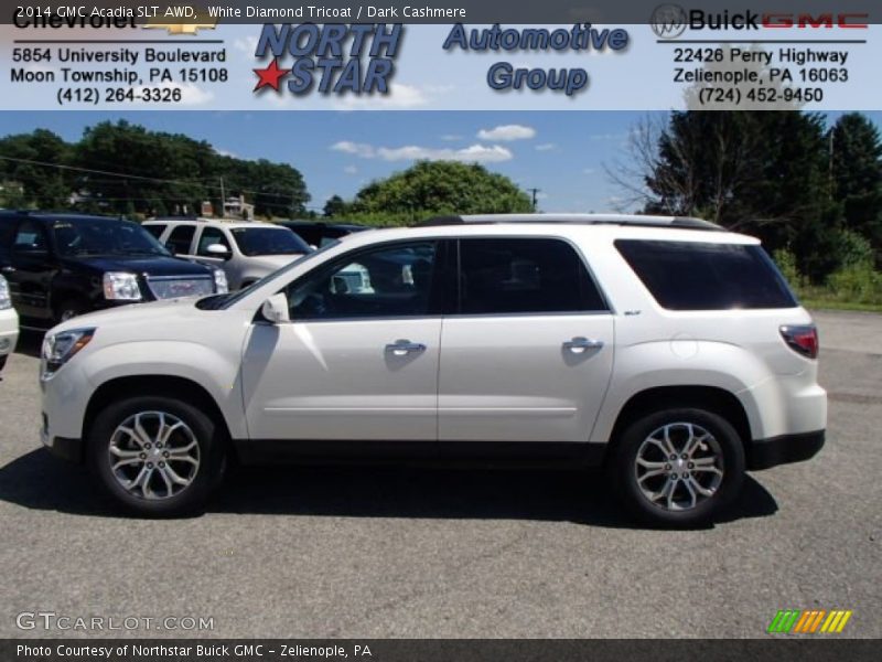 White Diamond Tricoat / Dark Cashmere 2014 GMC Acadia SLT AWD