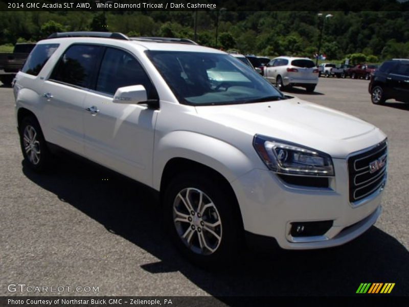White Diamond Tricoat / Dark Cashmere 2014 GMC Acadia SLT AWD
