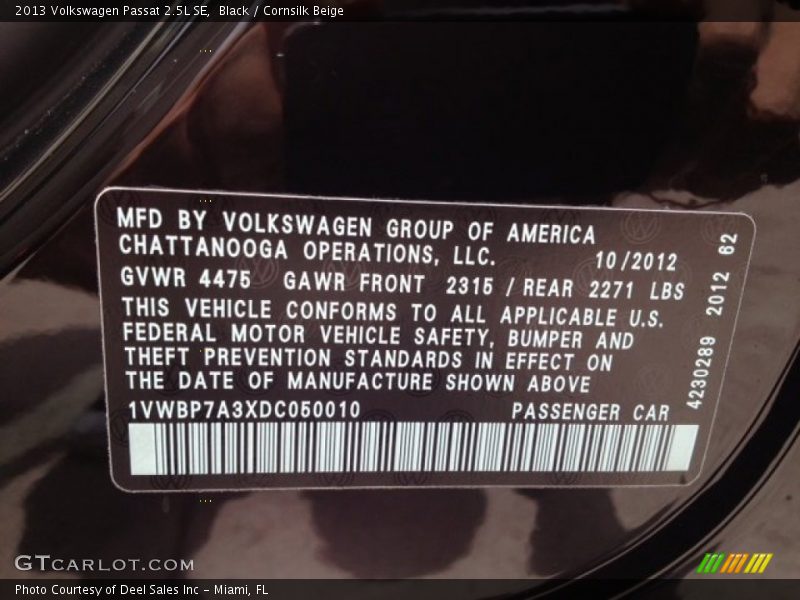 Black / Cornsilk Beige 2013 Volkswagen Passat 2.5L SE