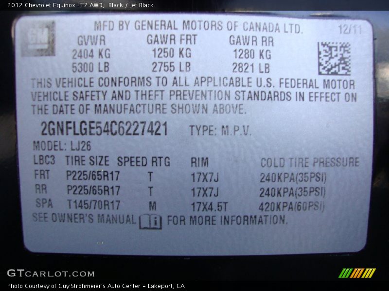 Black / Jet Black 2012 Chevrolet Equinox LTZ AWD