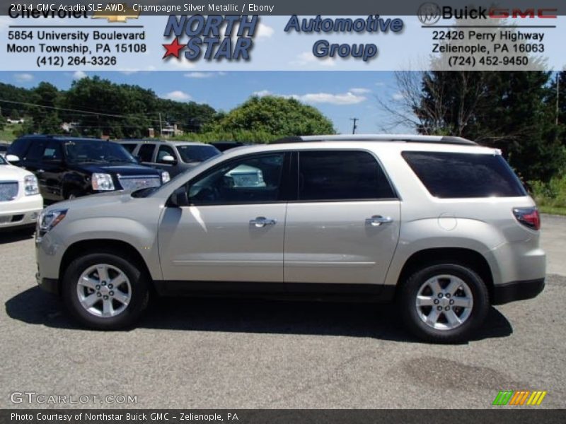 Champagne Silver Metallic / Ebony 2014 GMC Acadia SLE AWD