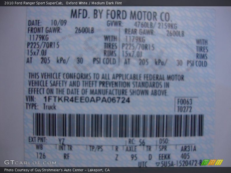 Oxford White / Medium Dark Flint 2010 Ford Ranger Sport SuperCab