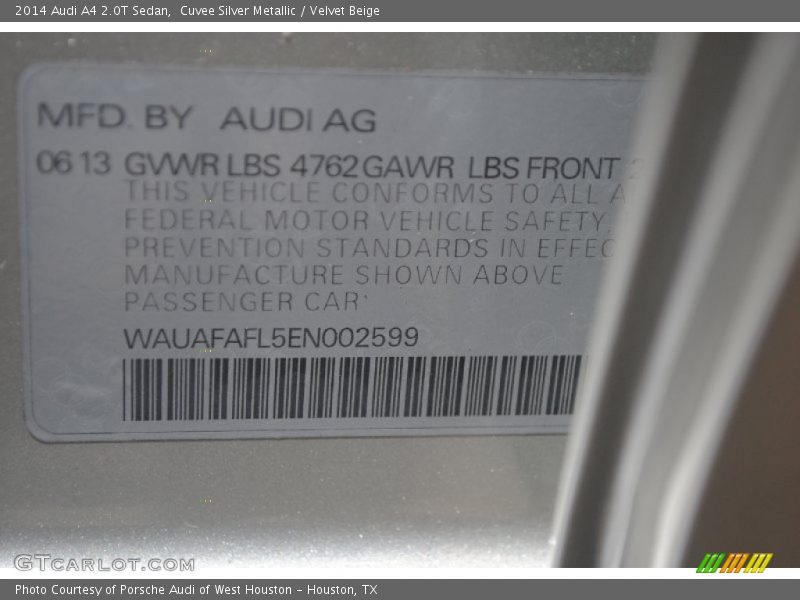 Cuvee Silver Metallic / Velvet Beige 2014 Audi A4 2.0T Sedan