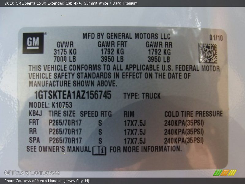 Summit White / Dark Titanium 2010 GMC Sierra 1500 Extended Cab 4x4
