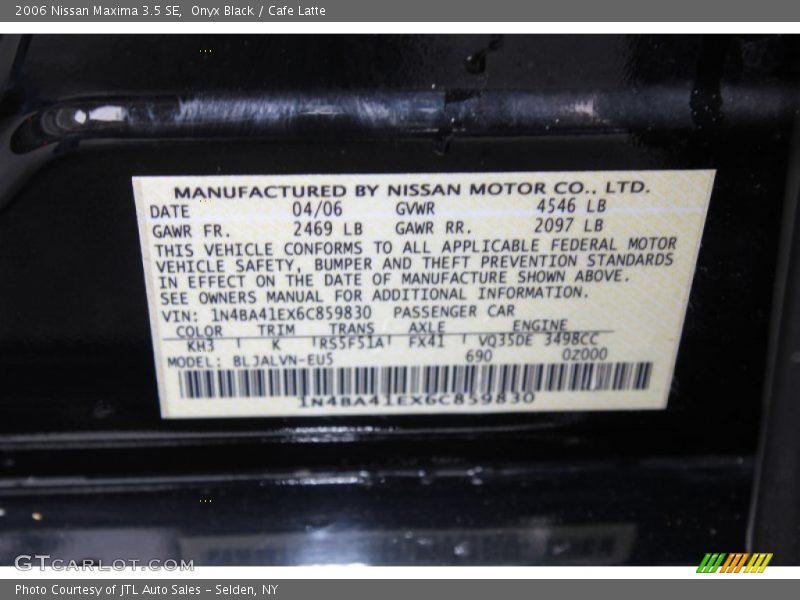 Onyx Black / Cafe Latte 2006 Nissan Maxima 3.5 SE