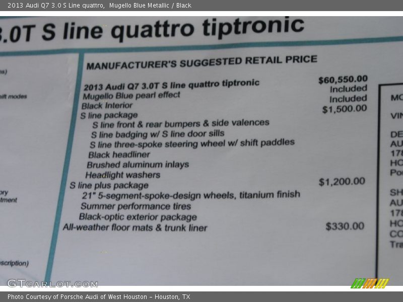 Mugello Blue Metallic / Black 2013 Audi Q7 3.0 S Line quattro