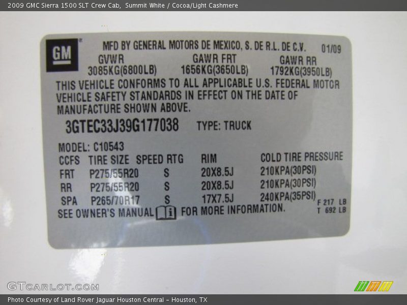 Summit White / Cocoa/Light Cashmere 2009 GMC Sierra 1500 SLT Crew Cab