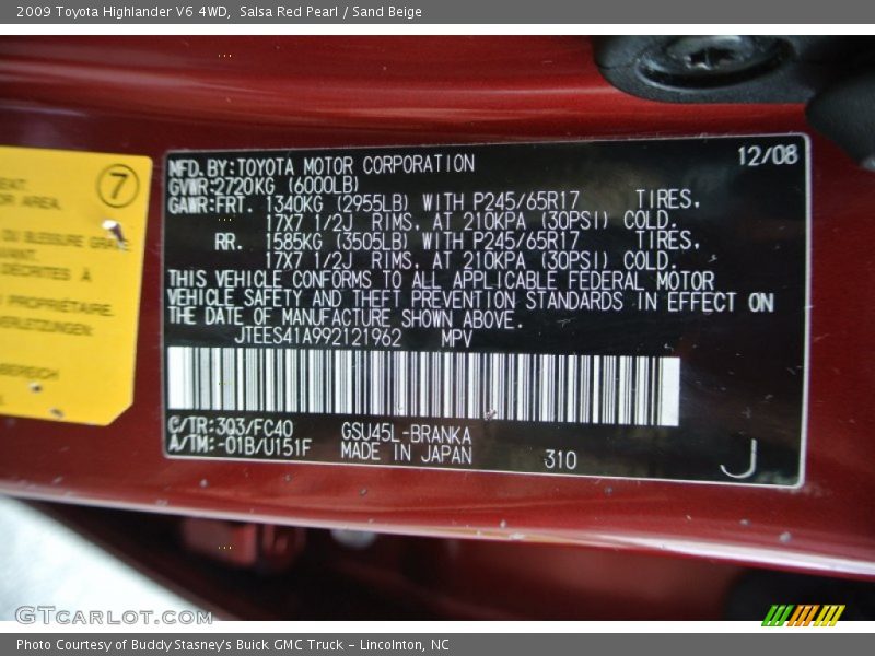 Salsa Red Pearl / Sand Beige 2009 Toyota Highlander V6 4WD