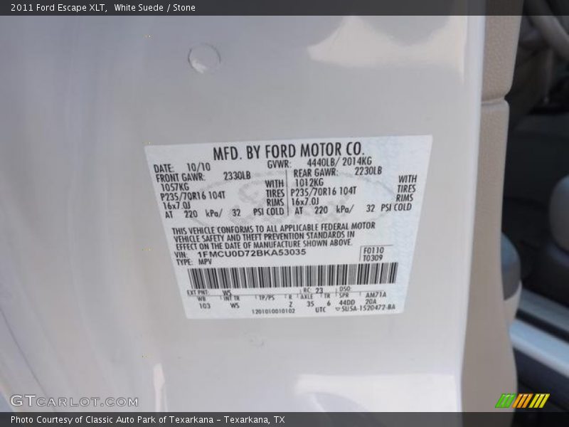 White Suede / Stone 2011 Ford Escape XLT