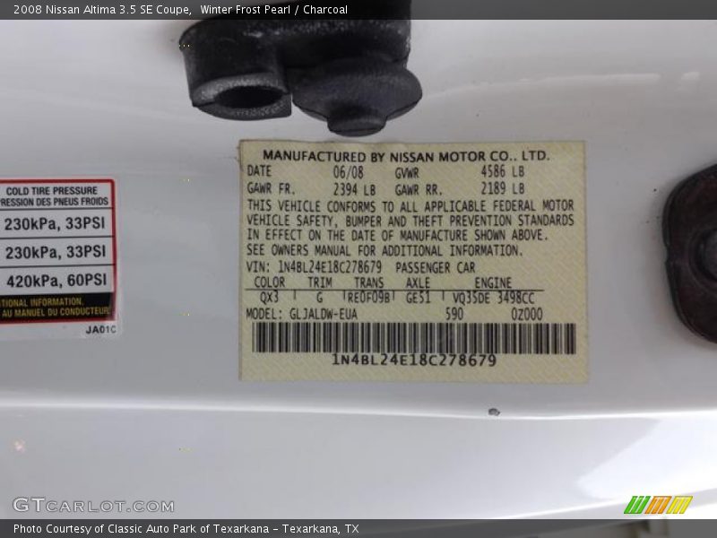 Winter Frost Pearl / Charcoal 2008 Nissan Altima 3.5 SE Coupe