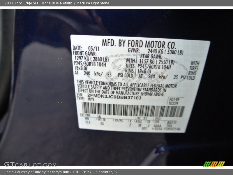 Kona Blue Metallic / Medium Light Stone 2011 Ford Edge SEL