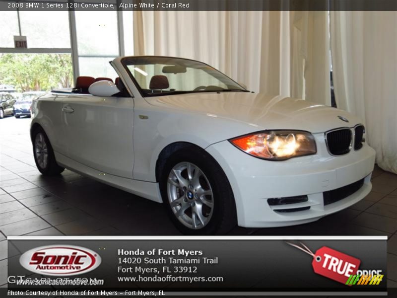 Alpine White / Coral Red 2008 BMW 1 Series 128i Convertible