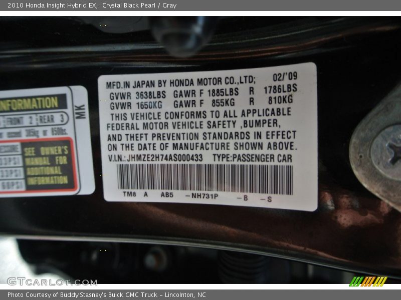 Crystal Black Pearl / Gray 2010 Honda Insight Hybrid EX