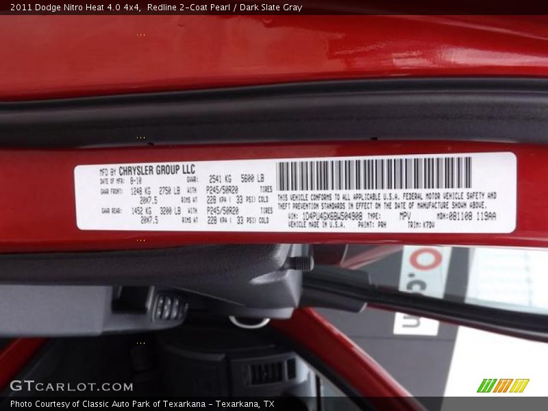 Redline 2-Coat Pearl / Dark Slate Gray 2011 Dodge Nitro Heat 4.0 4x4