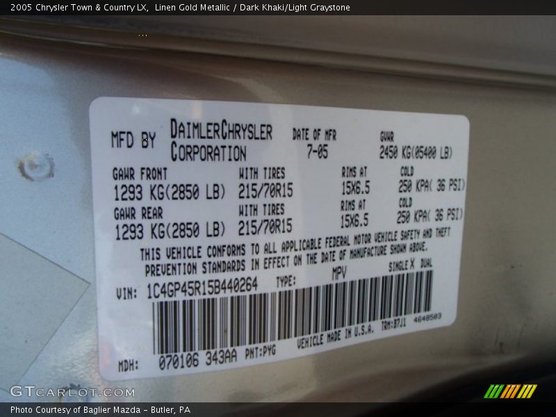 Linen Gold Metallic / Dark Khaki/Light Graystone 2005 Chrysler Town & Country LX