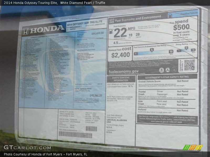 White Diamond Pearl / Truffle 2014 Honda Odyssey Touring Elite