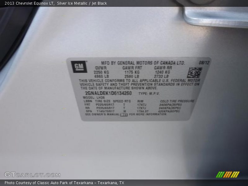 Silver Ice Metallic / Jet Black 2013 Chevrolet Equinox LT