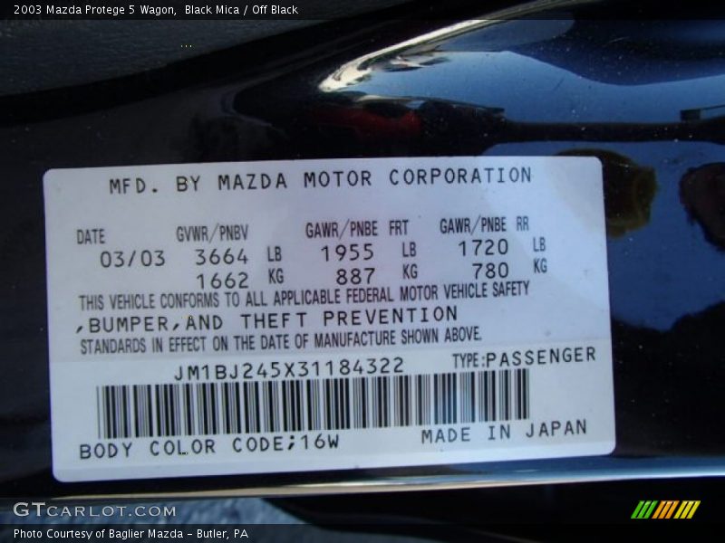 Black Mica / Off Black 2003 Mazda Protege 5 Wagon