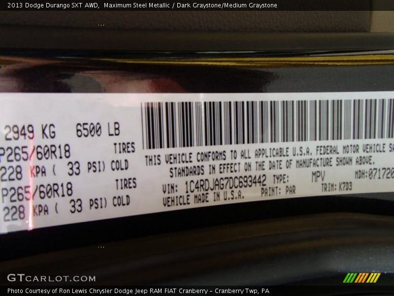 Maximum Steel Metallic / Dark Graystone/Medium Graystone 2013 Dodge Durango SXT AWD