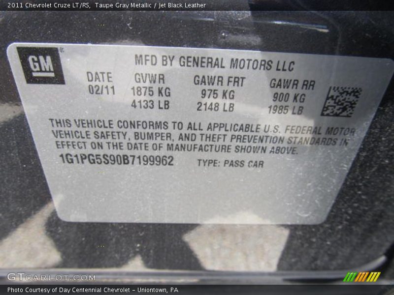 Taupe Gray Metallic / Jet Black Leather 2011 Chevrolet Cruze LT/RS